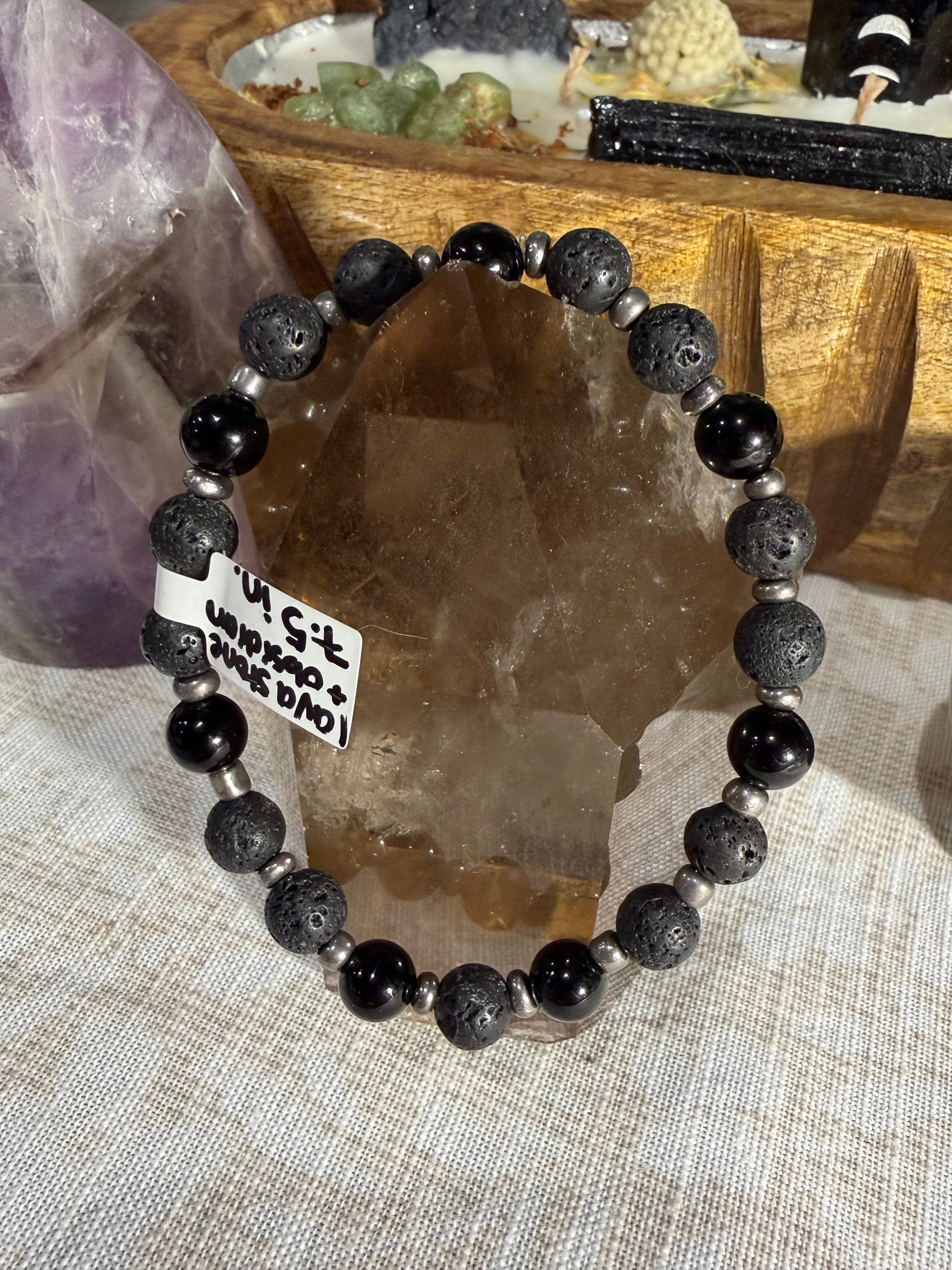 Lava Stone & Obsidian 7.5 inch stretchy bracelet