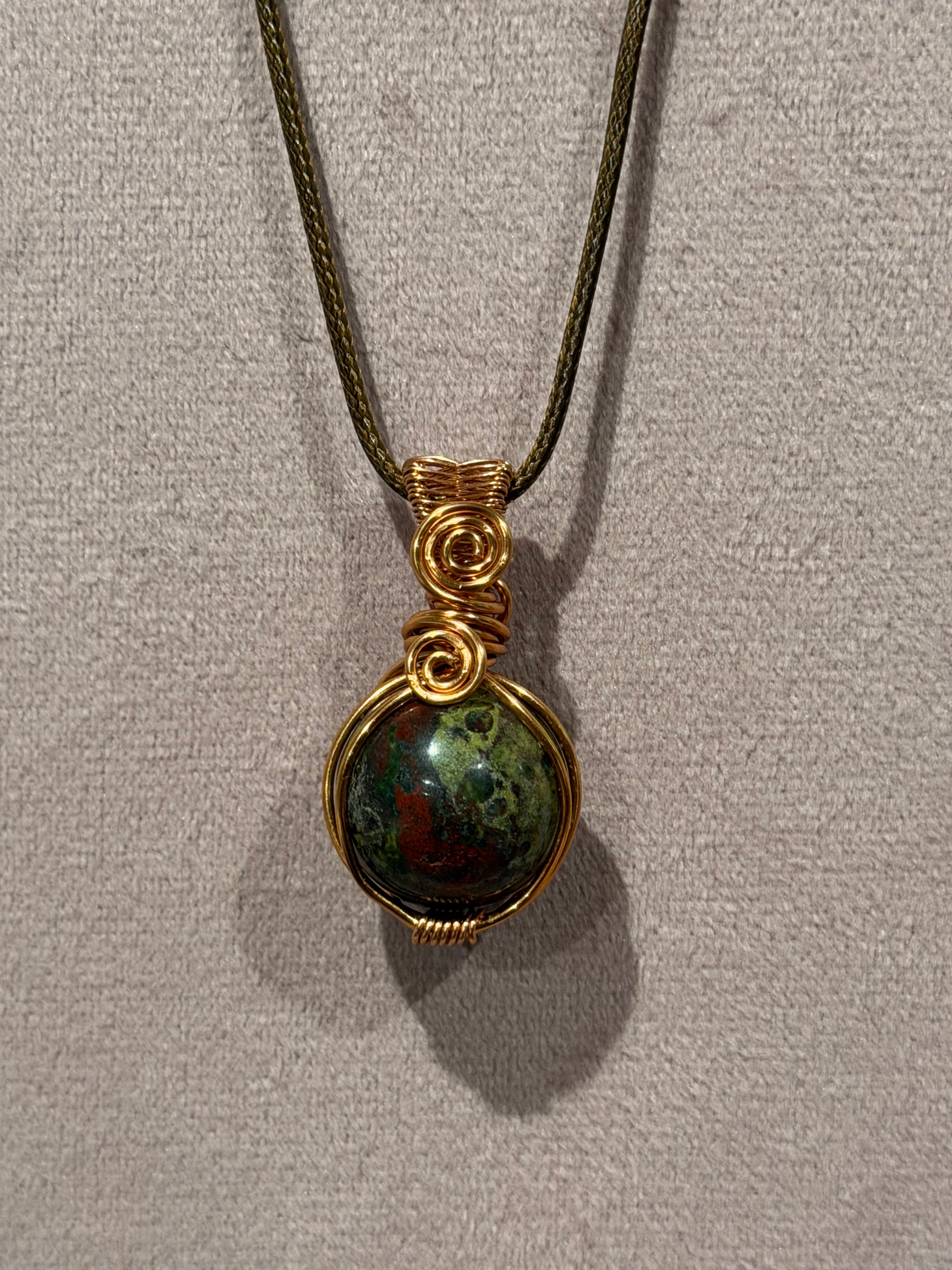 Dragon Stone mini sphere copper wire-wrapped pendant