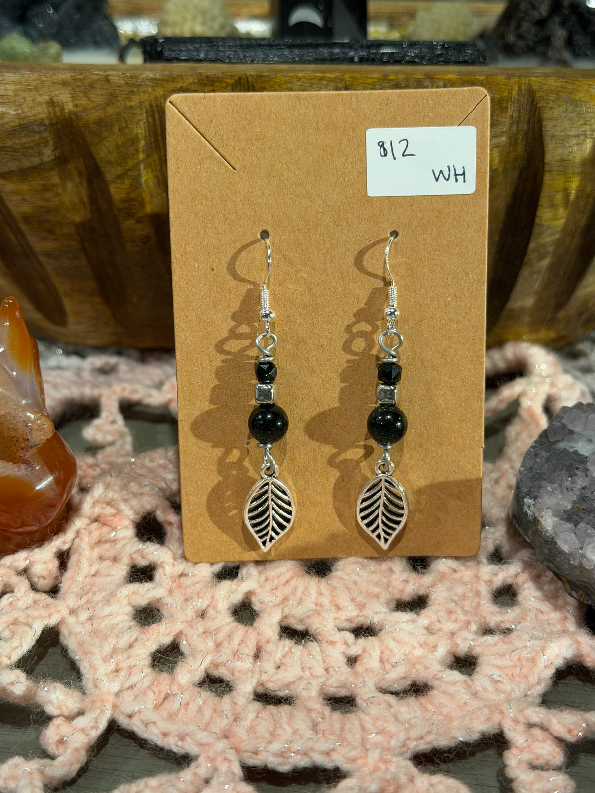 Green Sandstone leaf dangly earrings