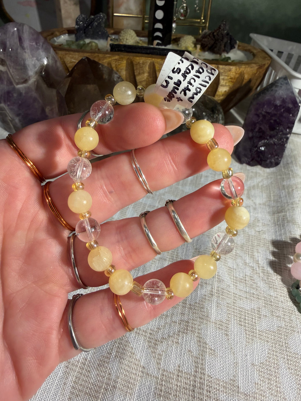 Yellow Calcite & Clear Quartz 6.5 inch stretchy bracelet