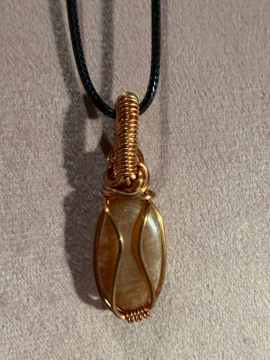 Confetti Sunstone copper wire-wrapped pendant