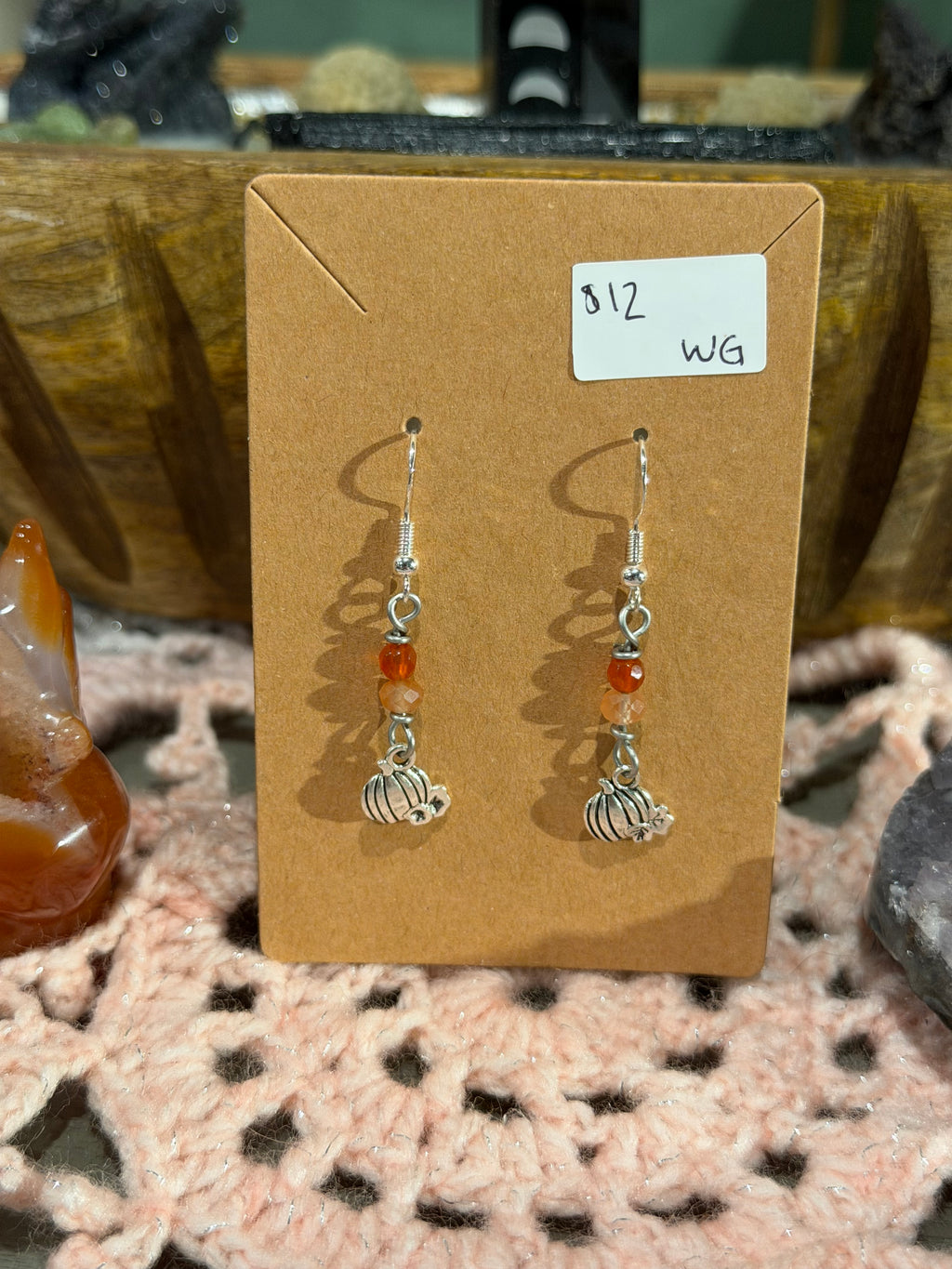 Red Agate & Included Quartz pumpkin earrings