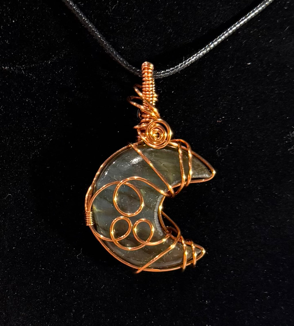 Labradorite moon copper wire-wrapped pendant