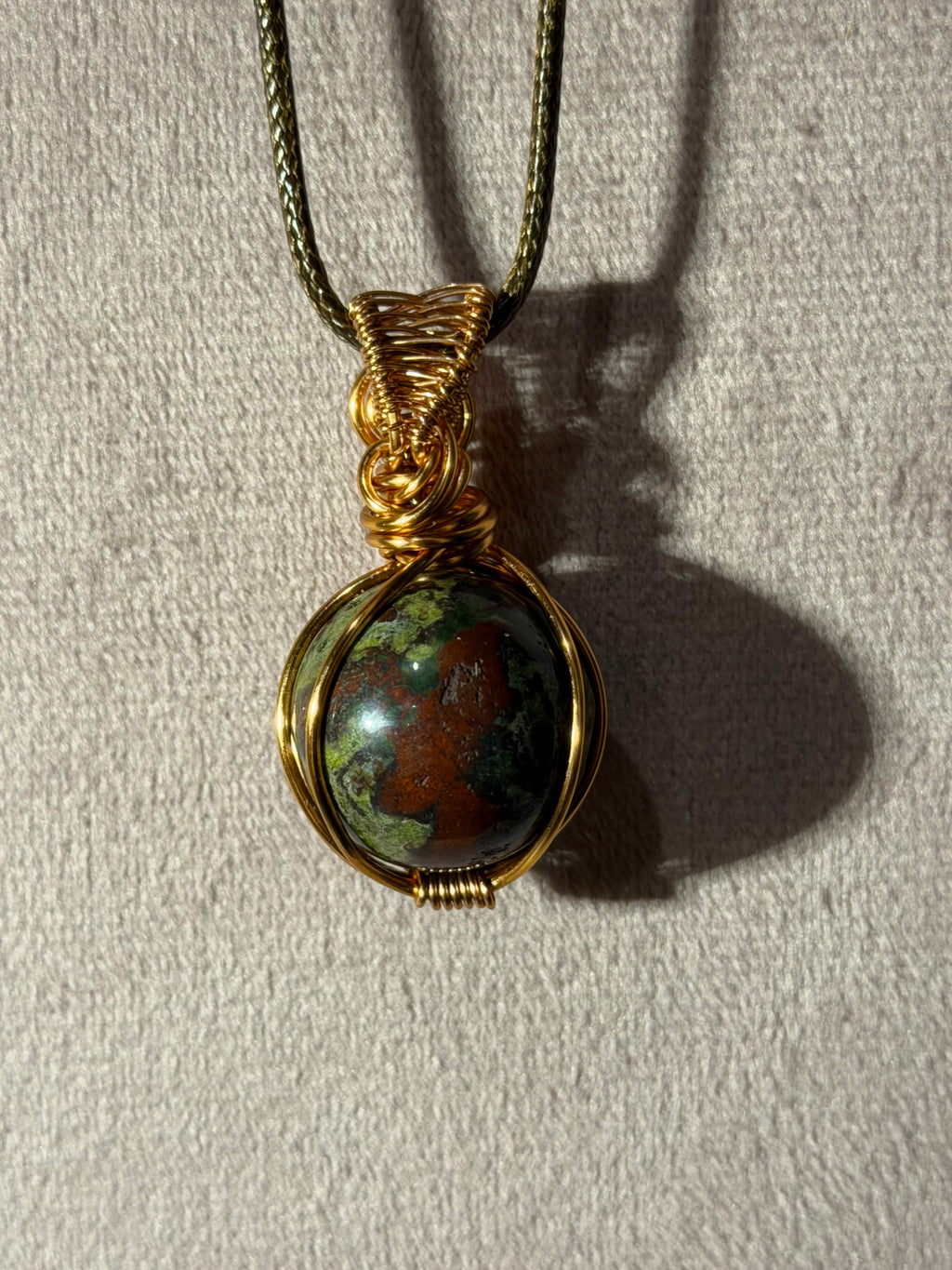 Dragon Stone mini sphere copper wire-wrapped pendant