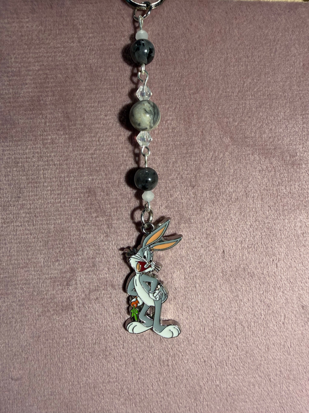Picasso Jasper & Larvikite Bunny Character Keychain