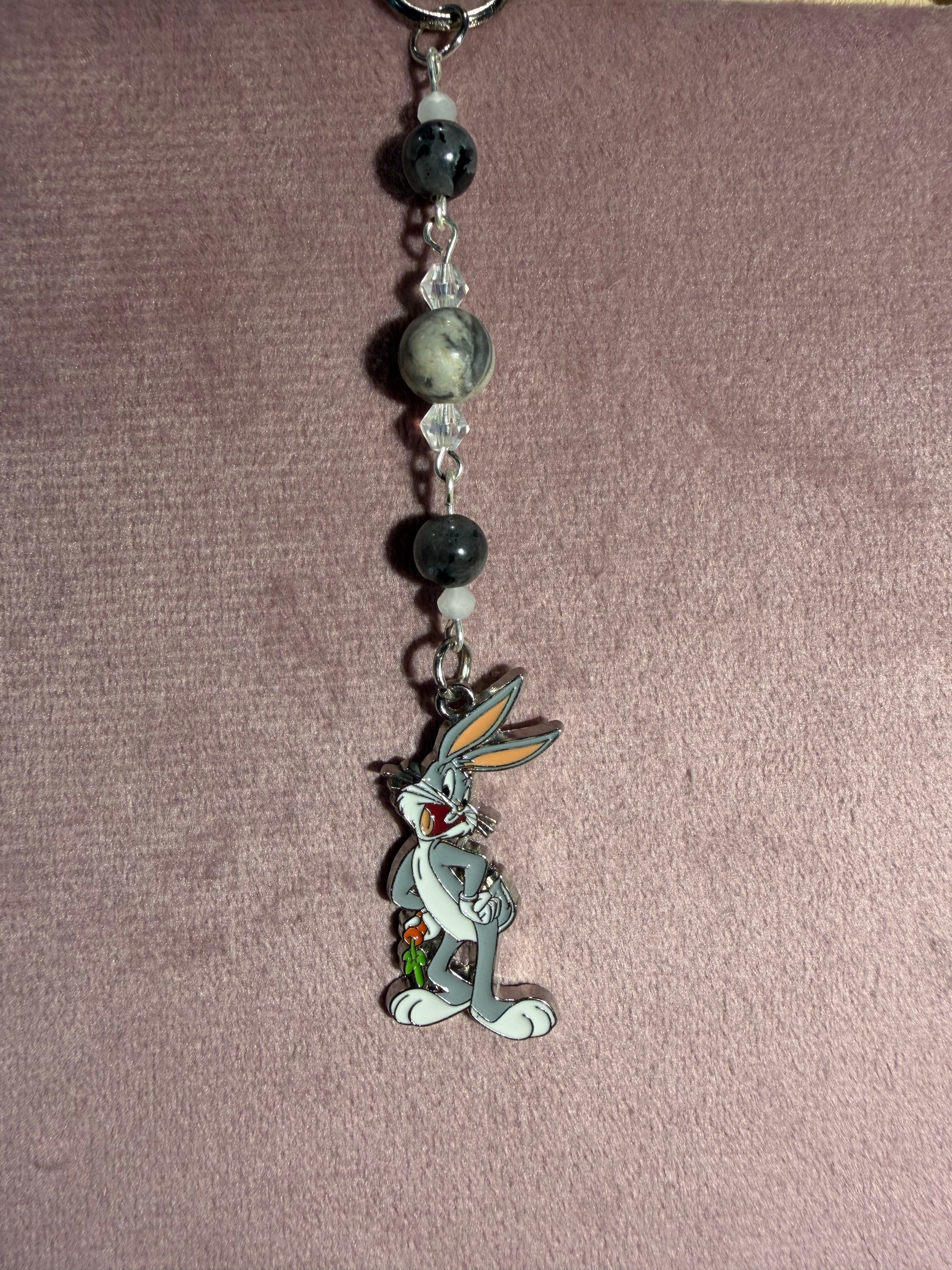 Picasso Jasper & Larvikite Bunny Character Keychain