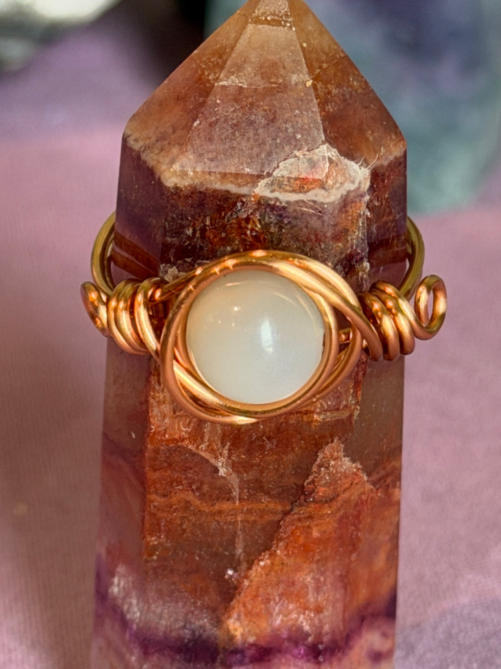 Moonstone size 7 copper wire-wrapped ring