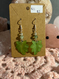 Green leaf dangle earrings
