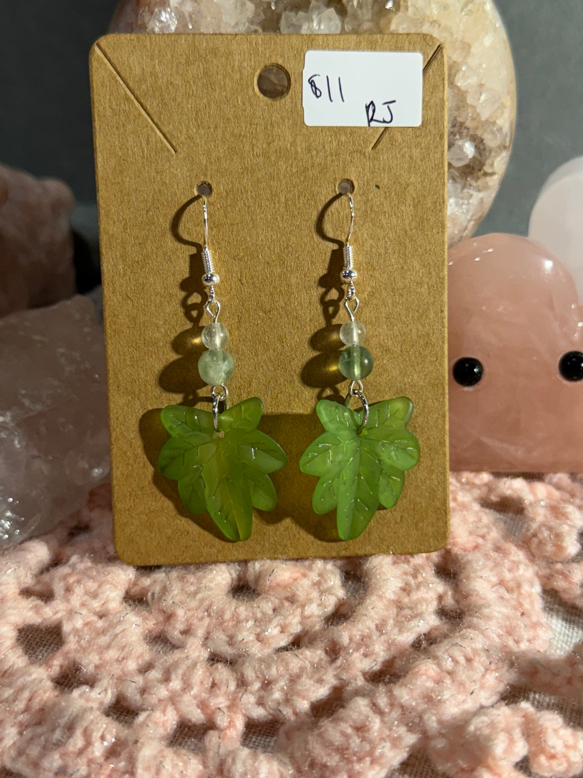 Green leaf dangle earrings