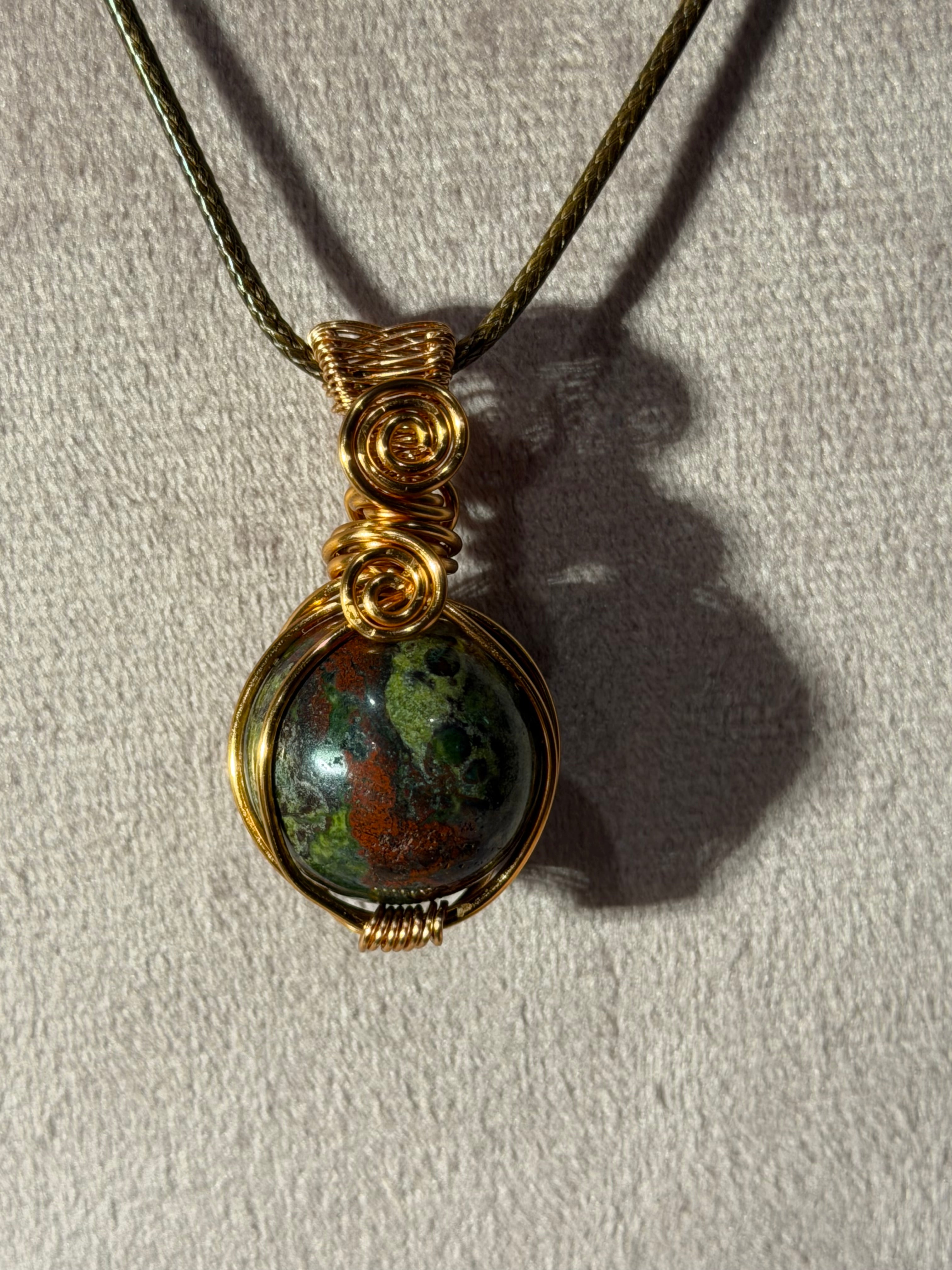 Dragon Stone mini sphere copper wire-wrapped pendant