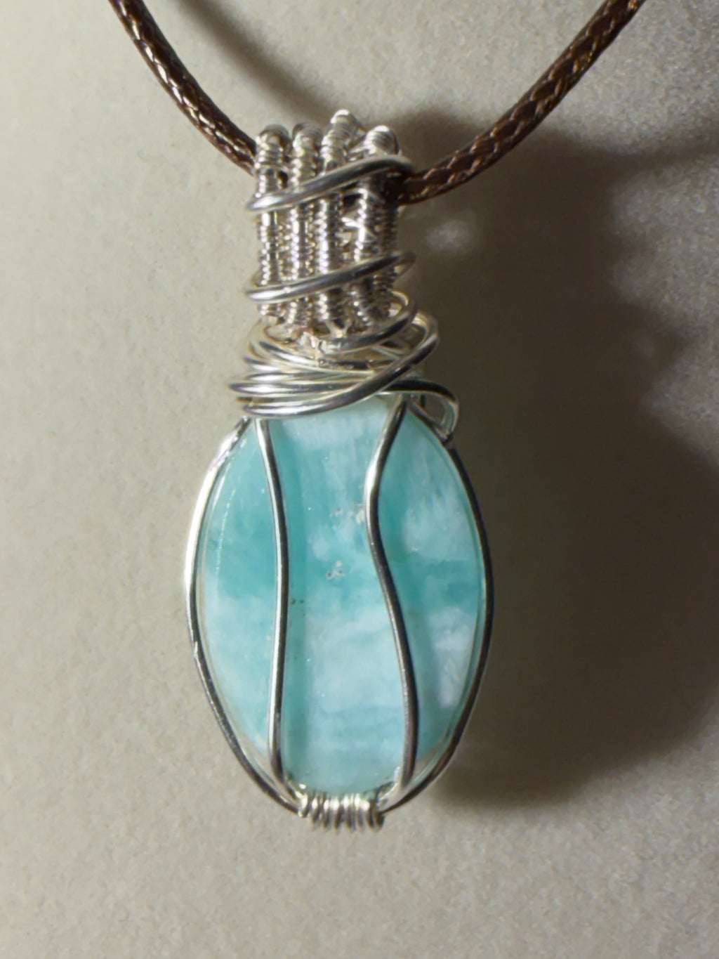 Caribbean Calcite & Herkimer Diamond silver-tone copper wire-wrapped pendant