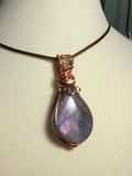 Purple flash Labradorite & Herkimer Diamond copper wire-wrapped pendant