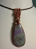 Atlantisite & Amethyst copper wire-wrapped pendant