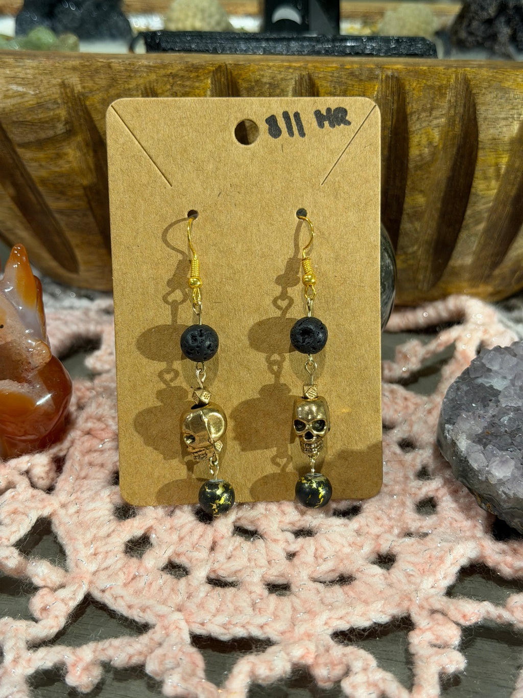 Lava Stone dangly skull earrings