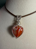 Carnelian heart silver-tone copper wire-wrapped pendant