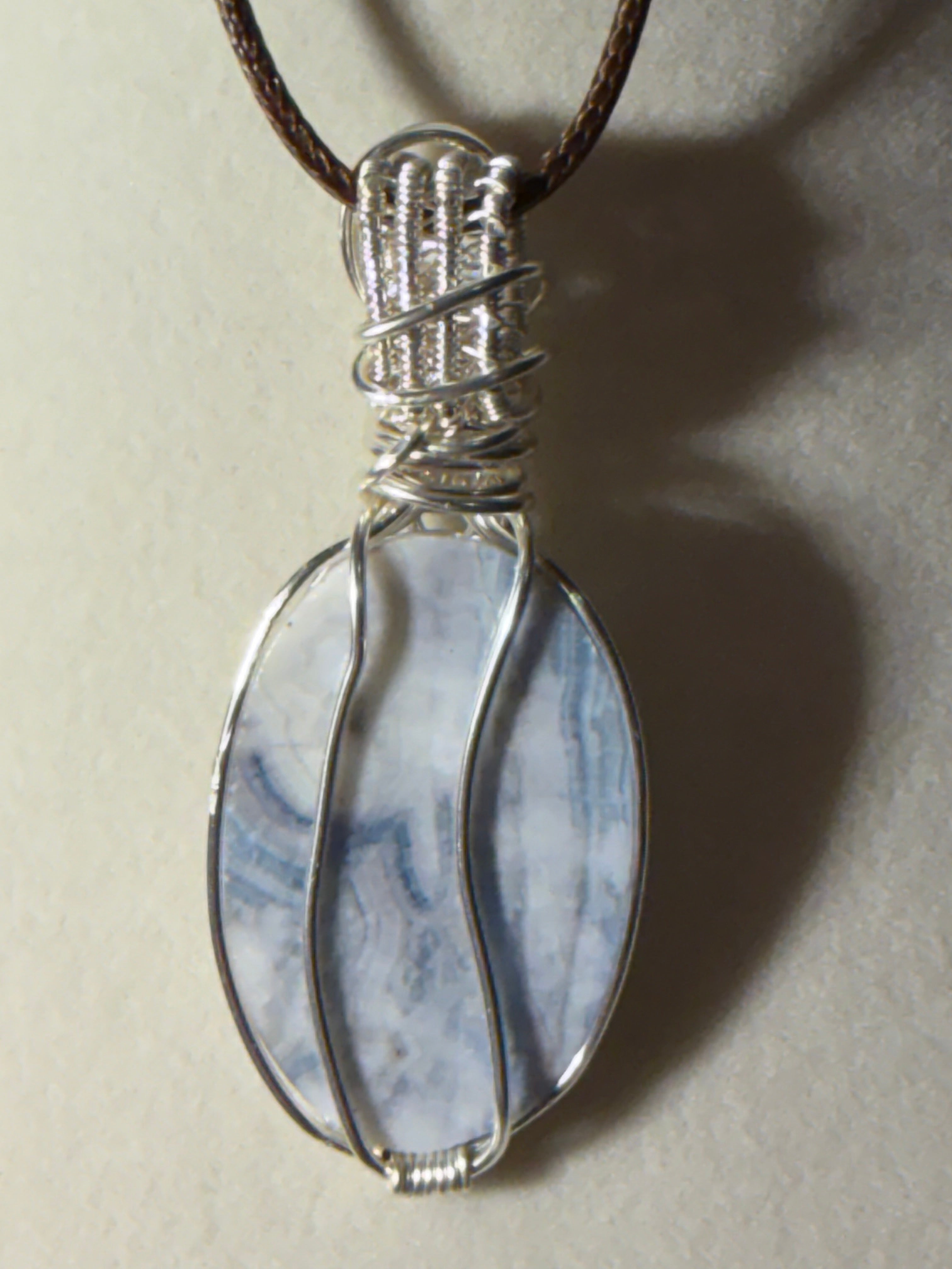Blue Scheelite & Moonstone silver-tone copper wire-wrapped pendant