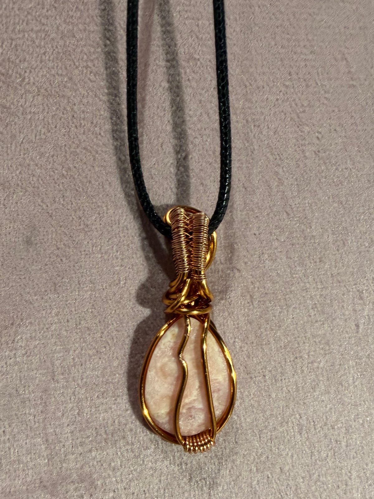Rhodochrosite copper wire-wrapped pendant