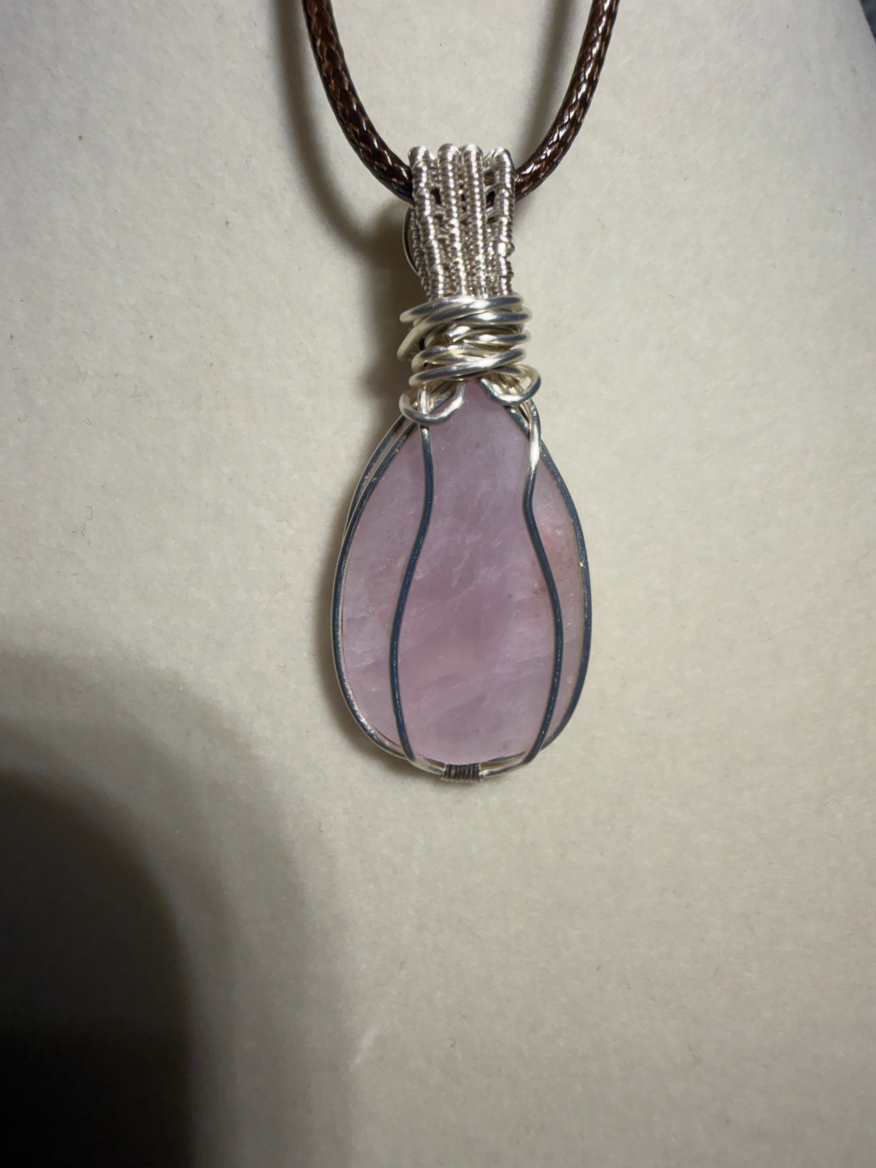 Kunzite & Strawberry Quartz silver-tone copper wire-wrapped necklace