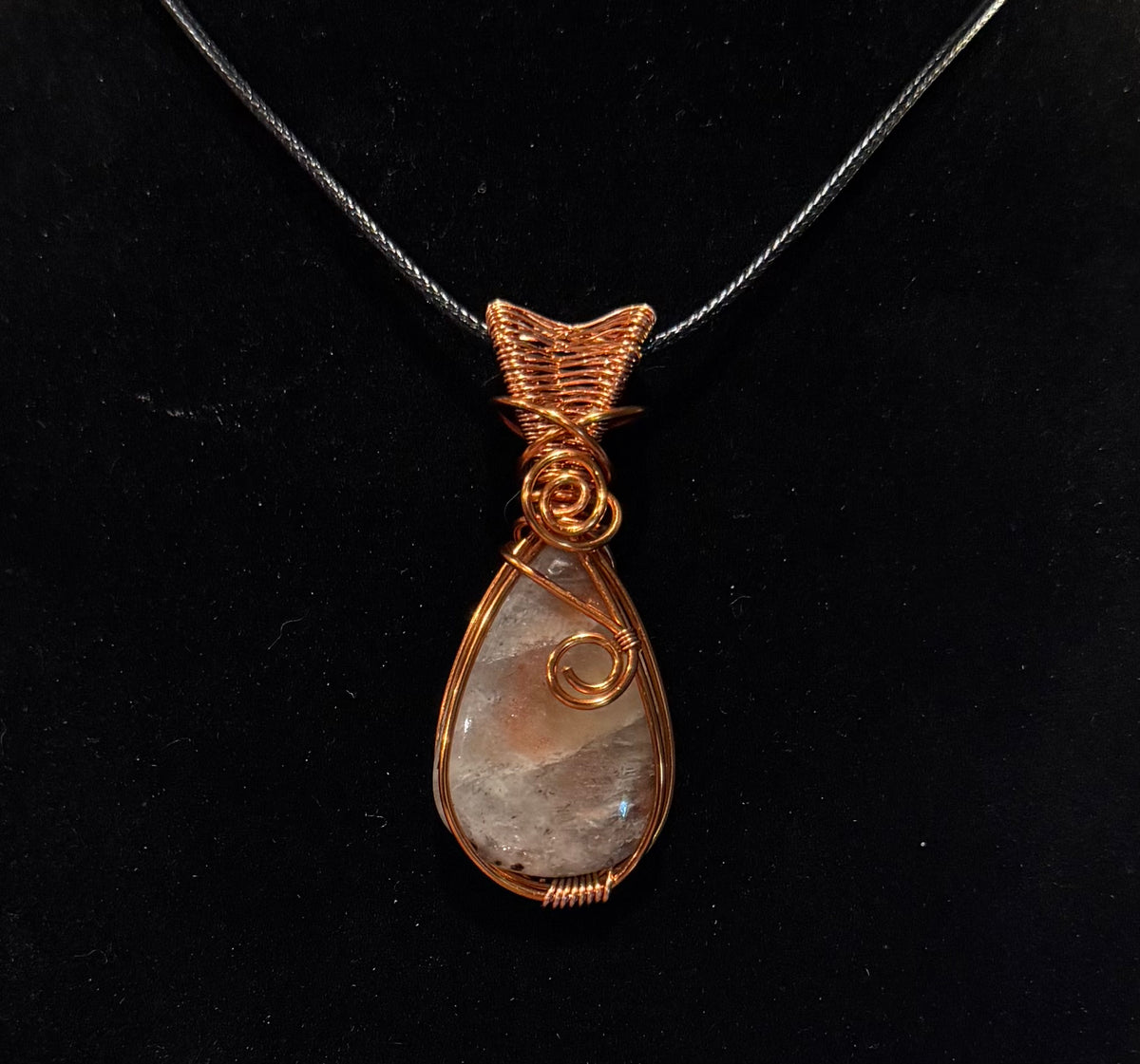 Gem Green Feldspar copper wire-wrapped pendant