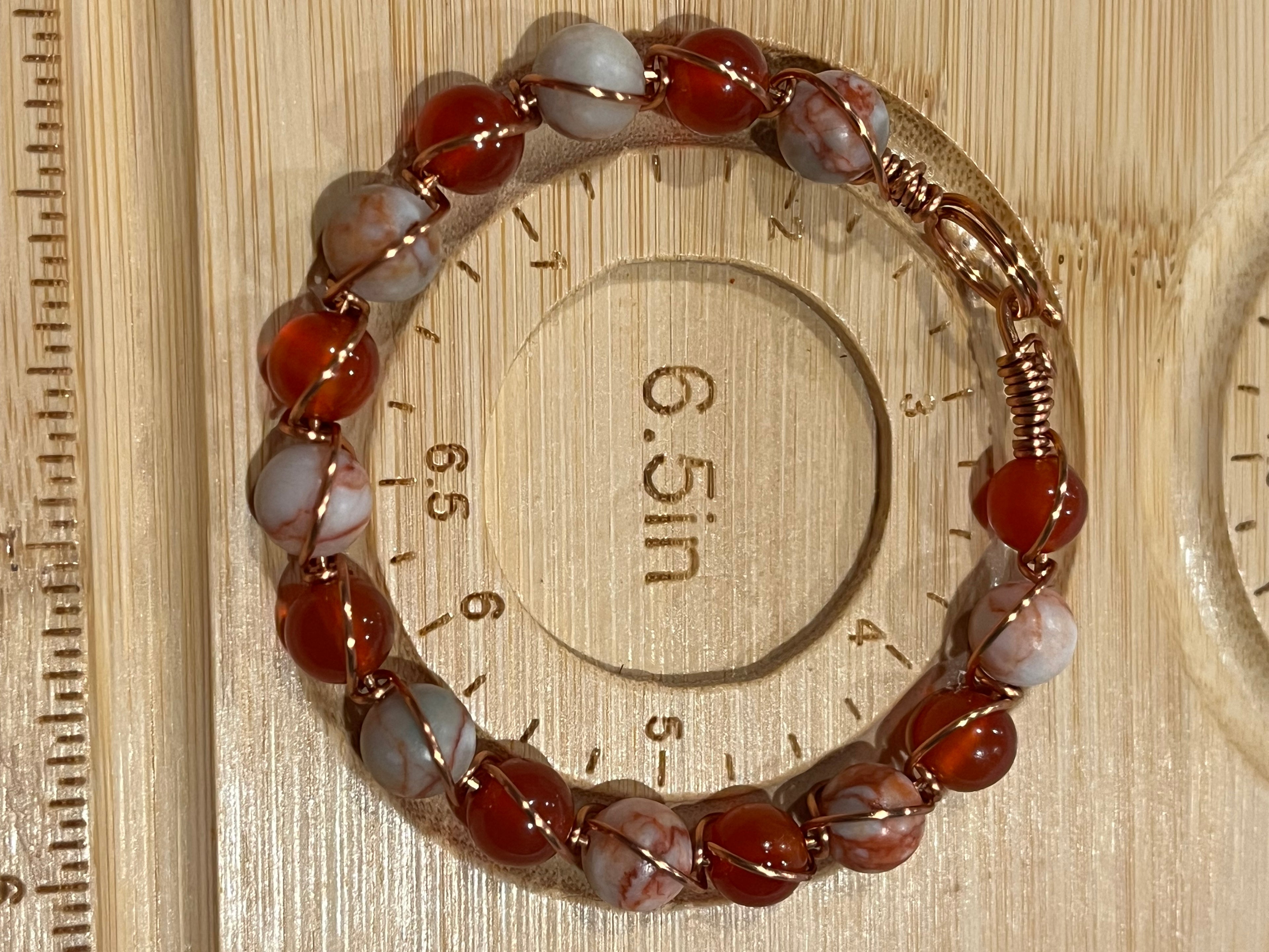 Red Network Jasper & Red Agate 6.5 inch copper wire-wrapped bracelet