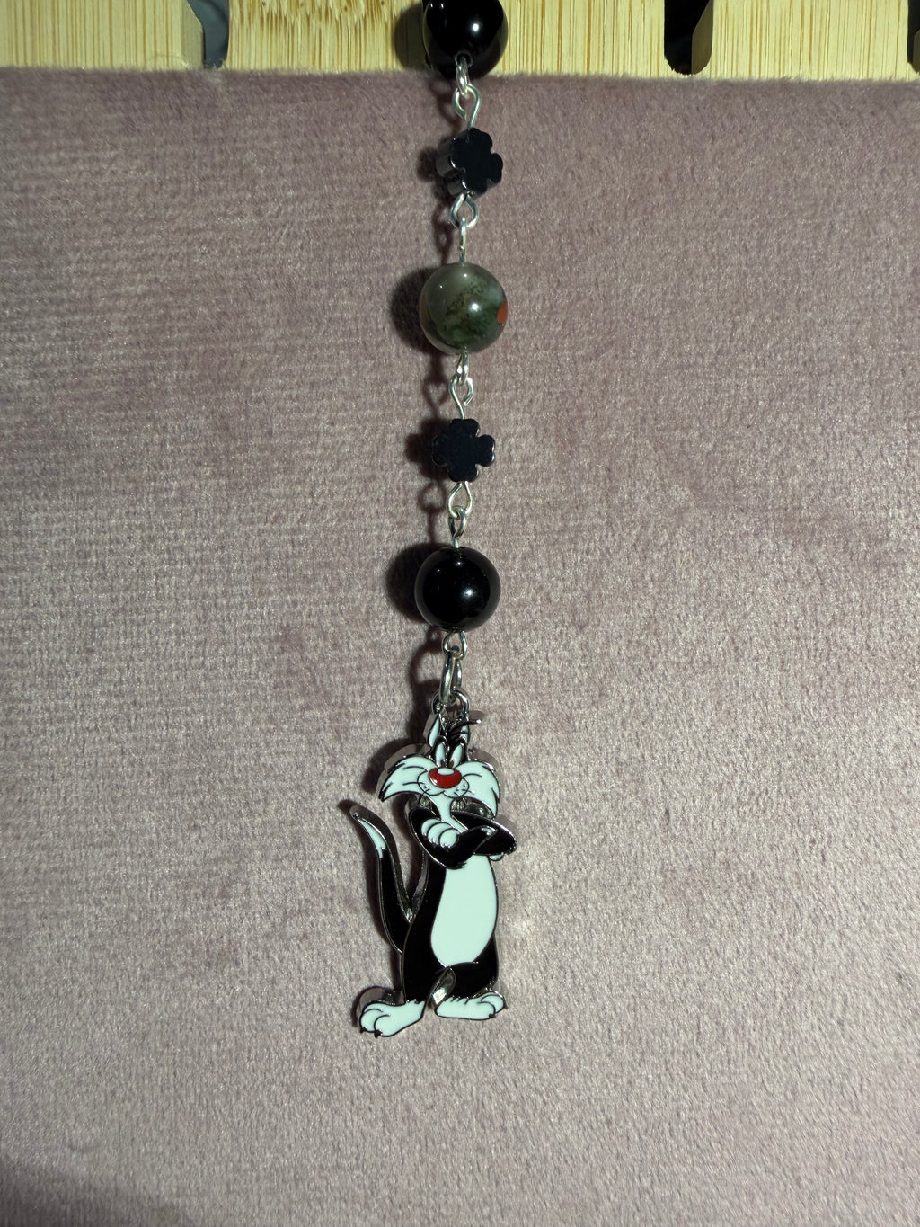 African Bloodstone & Obsidian Cat Character Keychain
