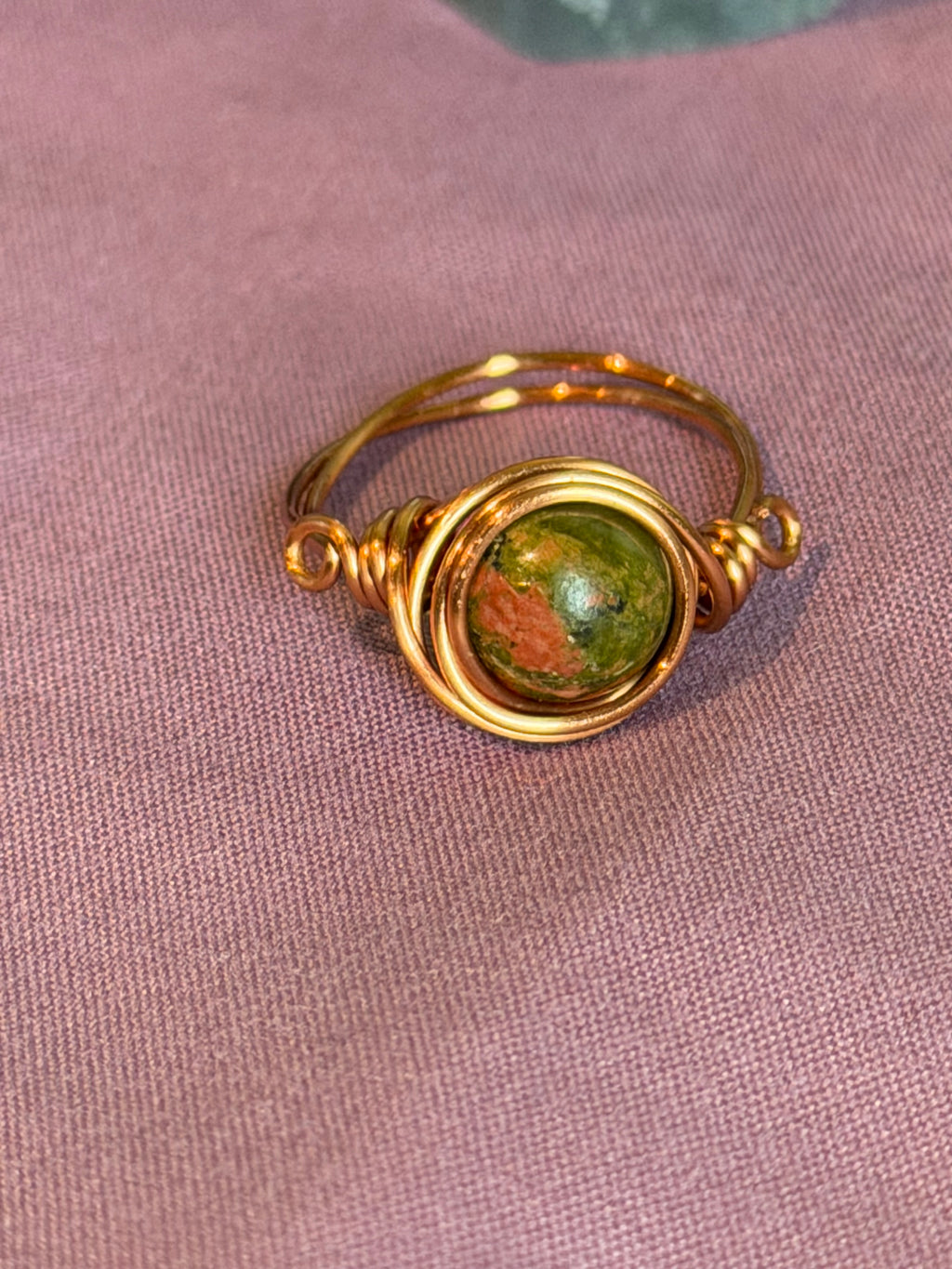 Unakite size 7 copper wire-wrapped ring