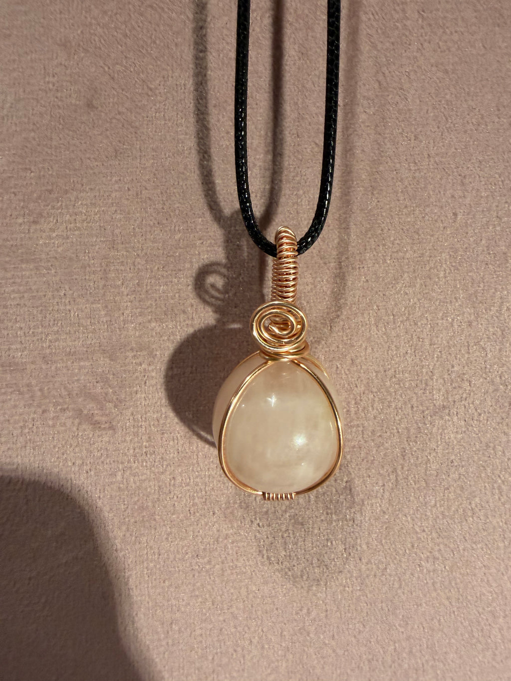Rose Quartz mini sphere rose gold colored copper wire-wrapped pendant