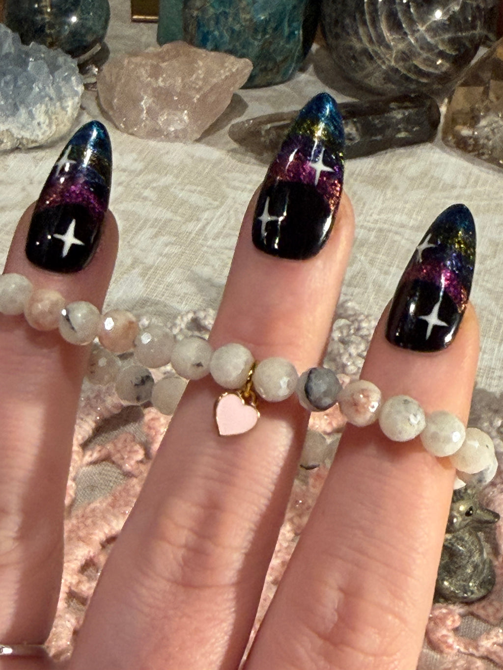 Mystic coated pink Opal 6 inch stretchy bracelet