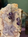 Double Amethyst silver-tone copper wire-wrapped earrings