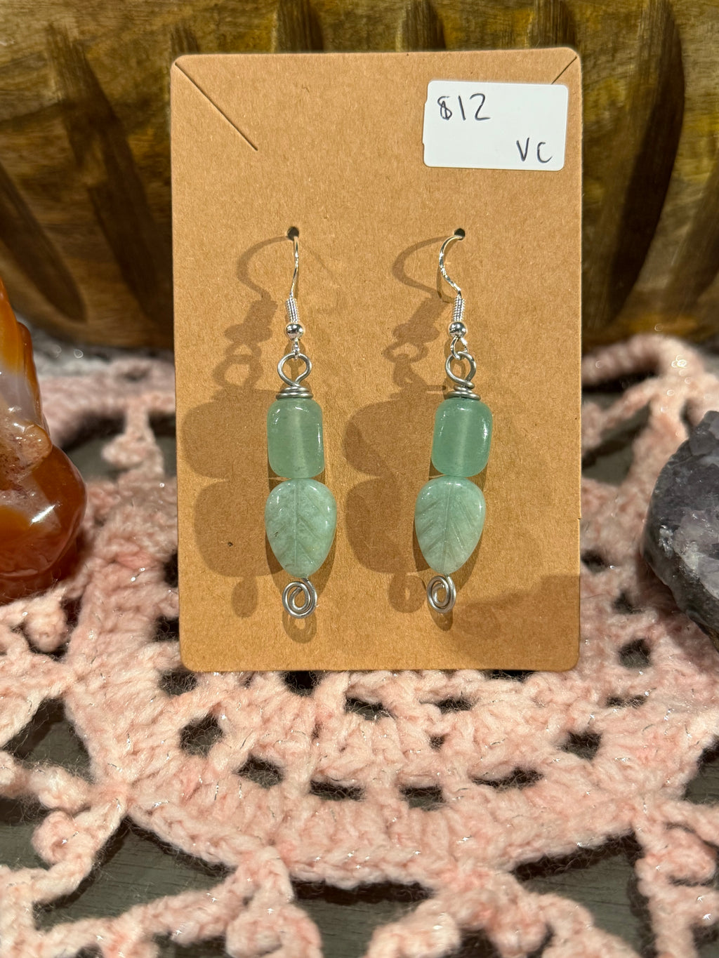 Green Aventurine leaf beaded earrings