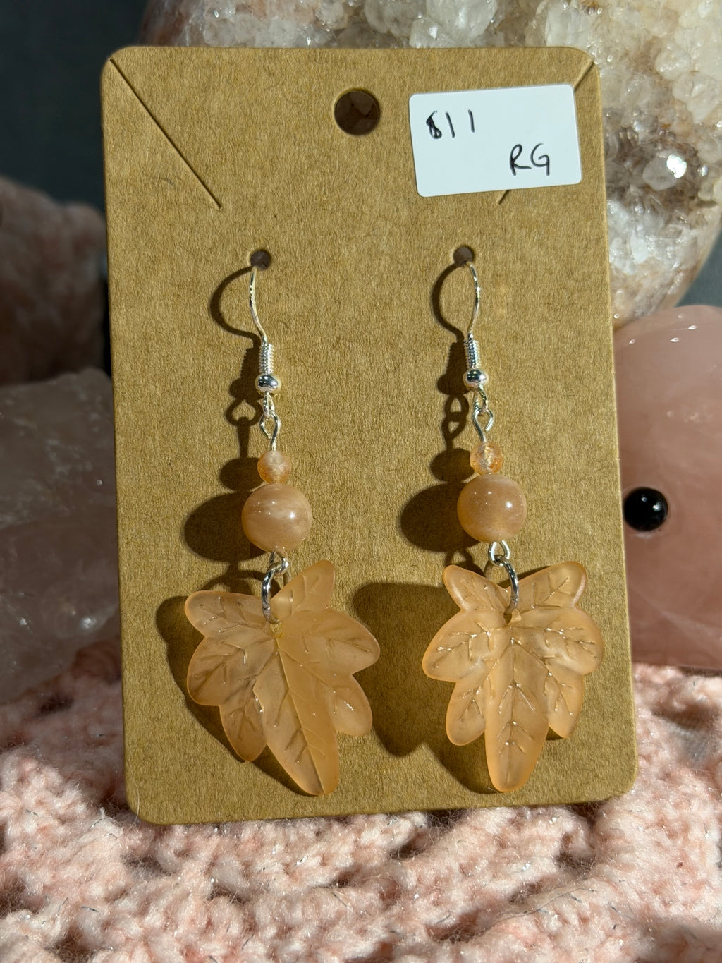 Tan leaf dangle earrings