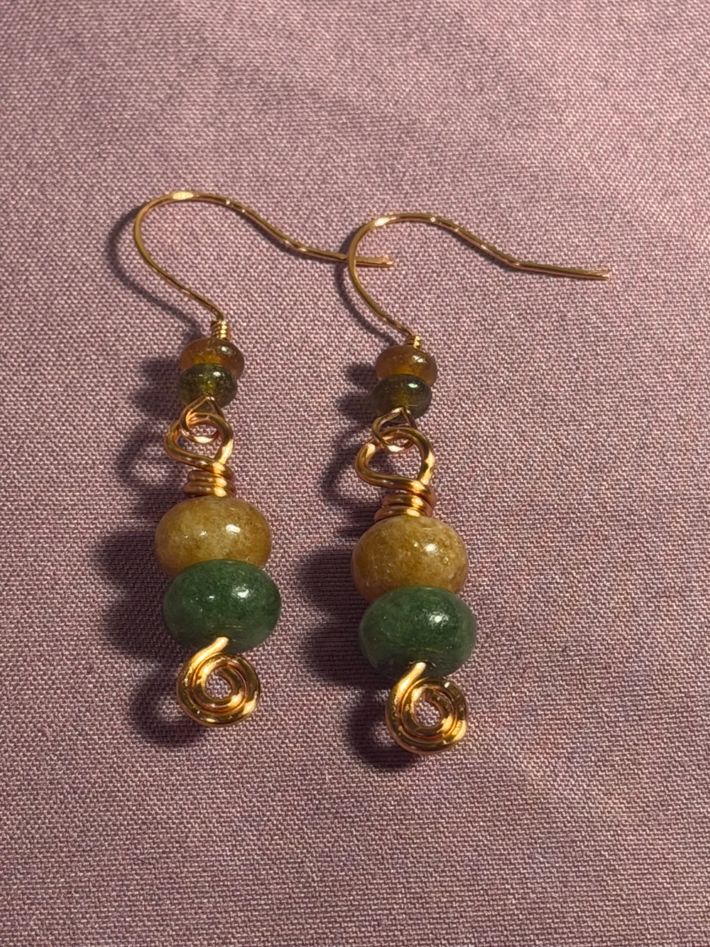 Yellow & Green Tourmaline copper earrings