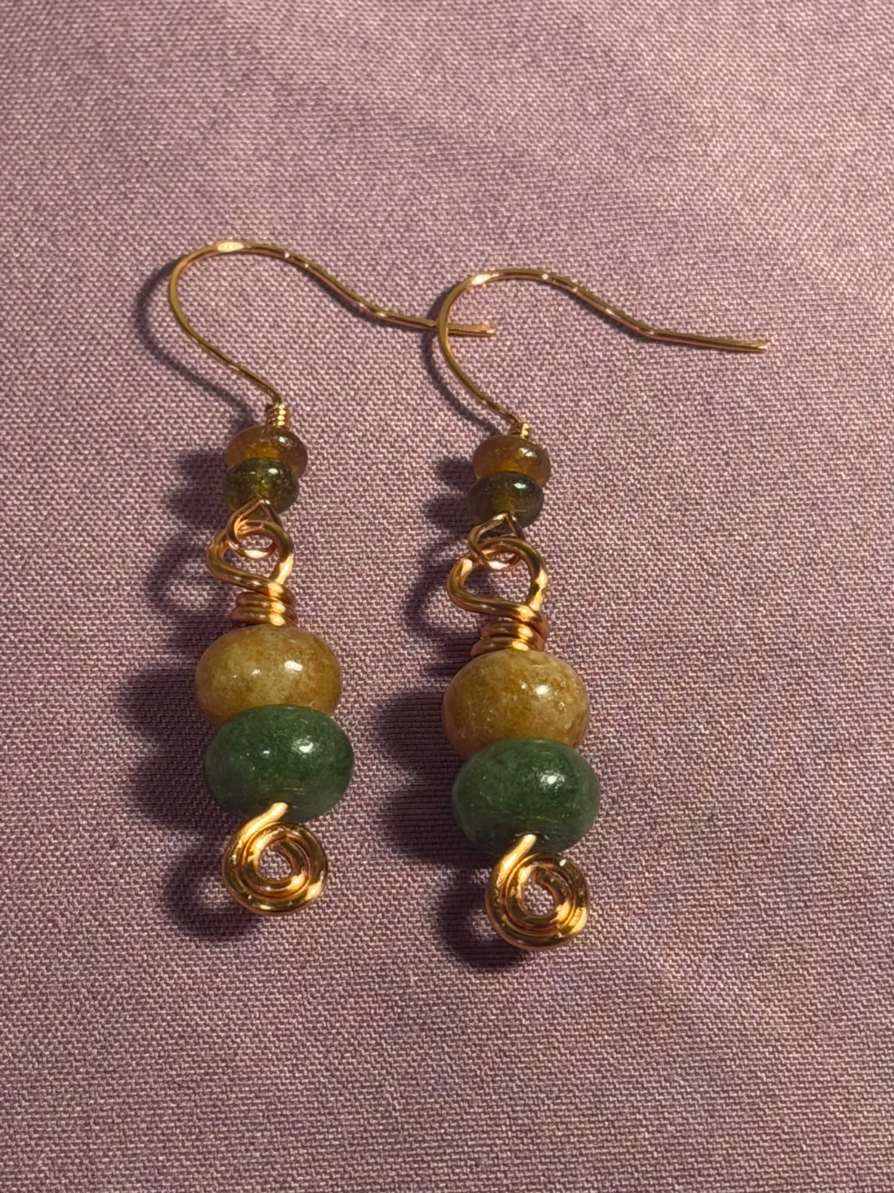 Yellow & Green Tourmaline copper earrings