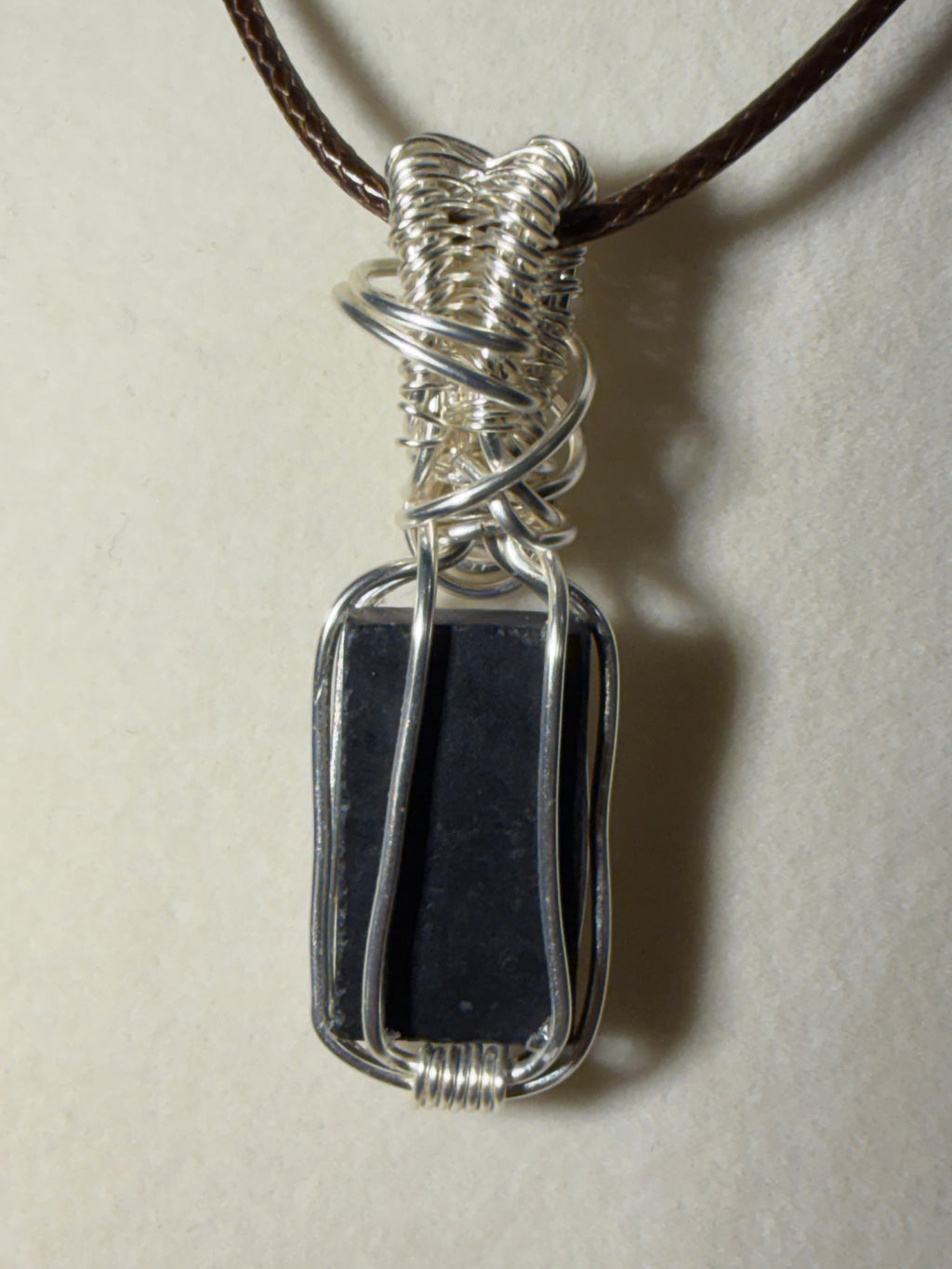 Abalone shell silver-tone copper wire-wrapped pendant