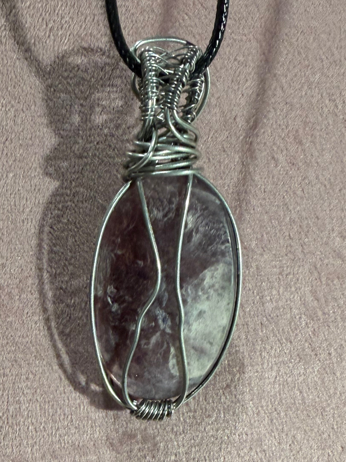 Lepidolite stainless steel wire wrapped pendant