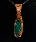 Malachite & Quartz copper wire-wrapped pendant