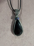 Silver-Sheen Obsidian stainless steel wire-wrapped pendant