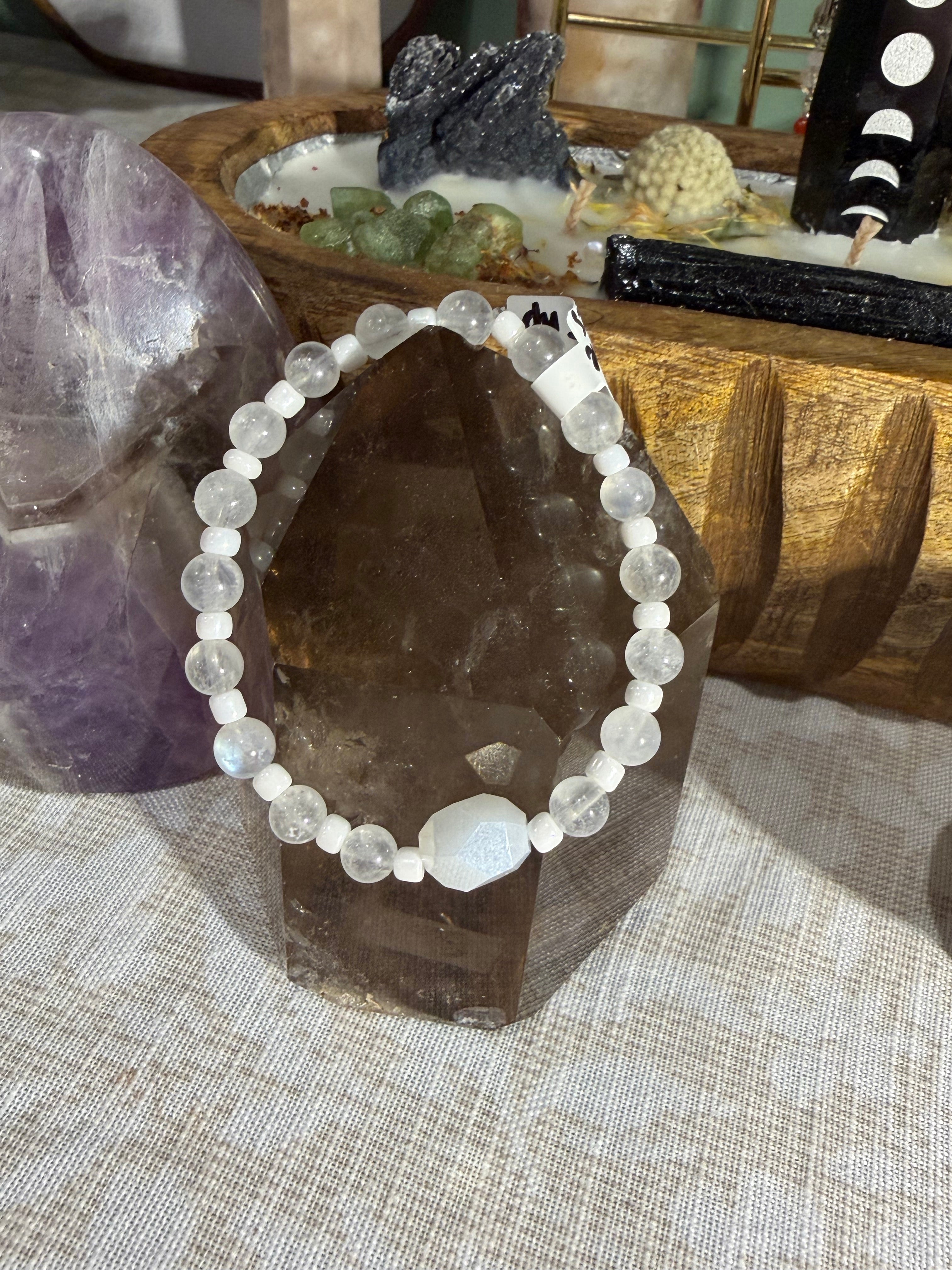 Rainbow Moonstone 6 inch stretchy bracelet