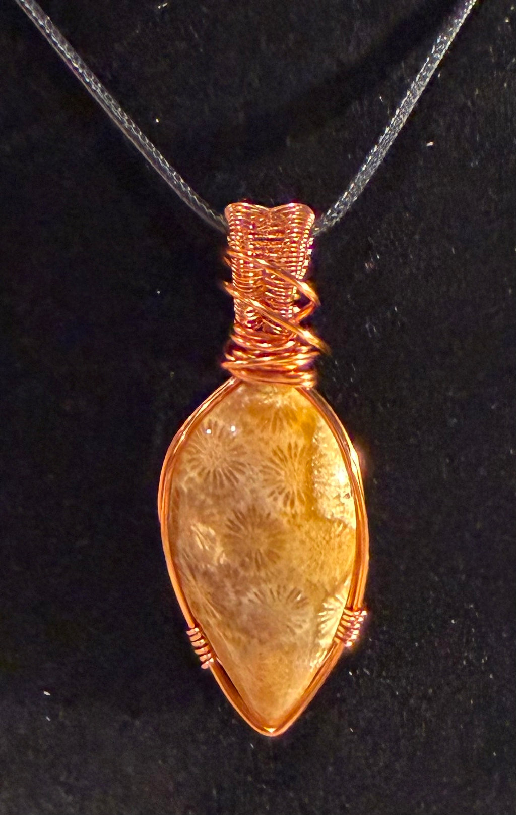 Fossil Coral copper wire-wrapped pendant