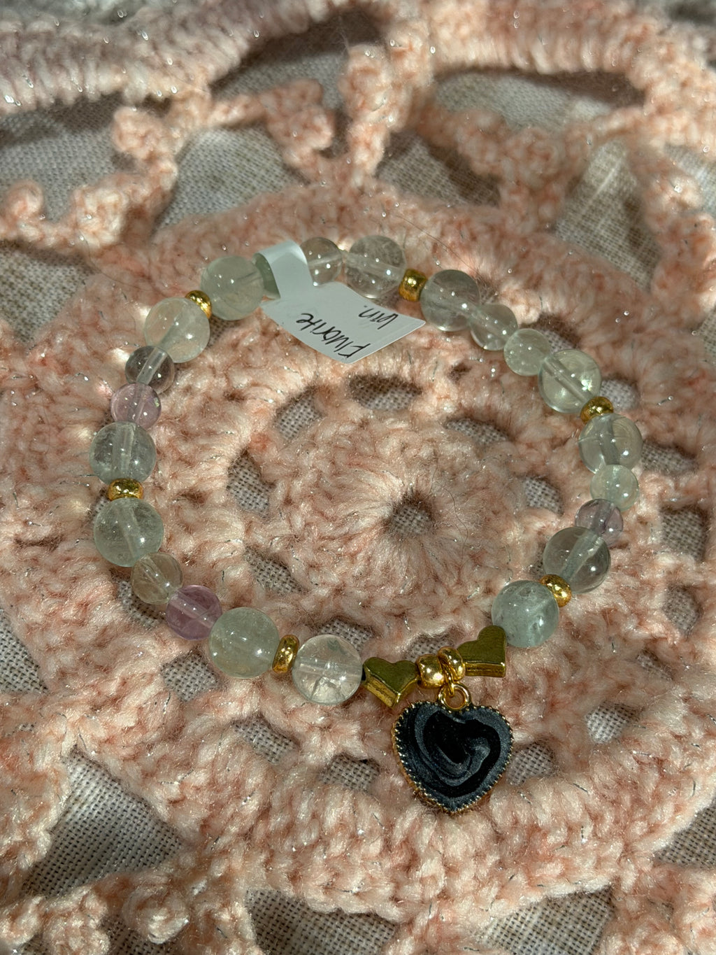Fluorite 6-inch stretchy heart bracelet