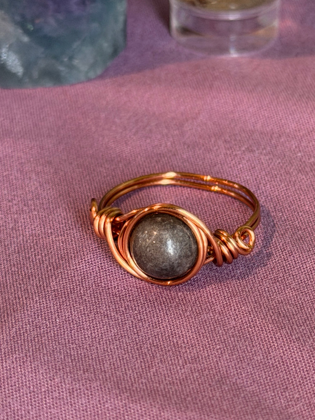 Amazonite size 8 copper wire-wrapped ring