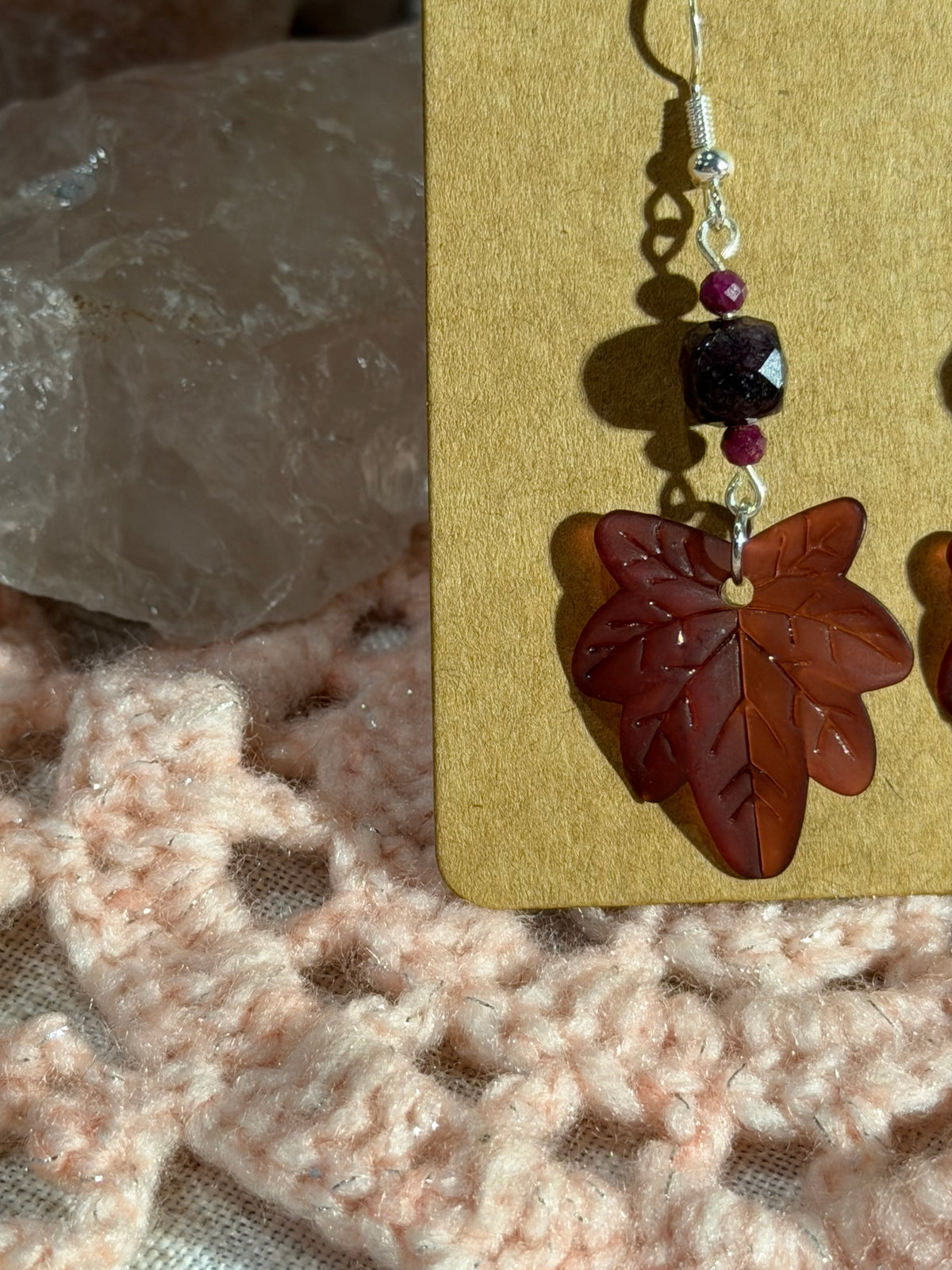Red leaf dangle earrings