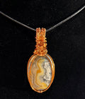 Crazy Lace Agate & Citrine copper wire-wrapped pendant
