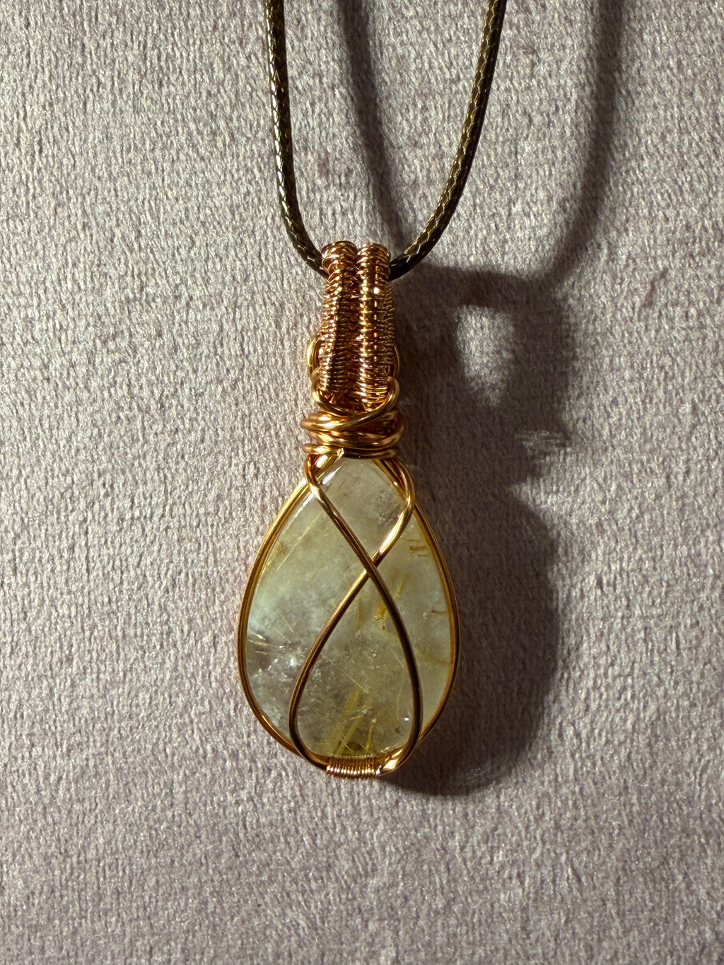 Golden Rutilated Quartz copper wire-wrapped pendant