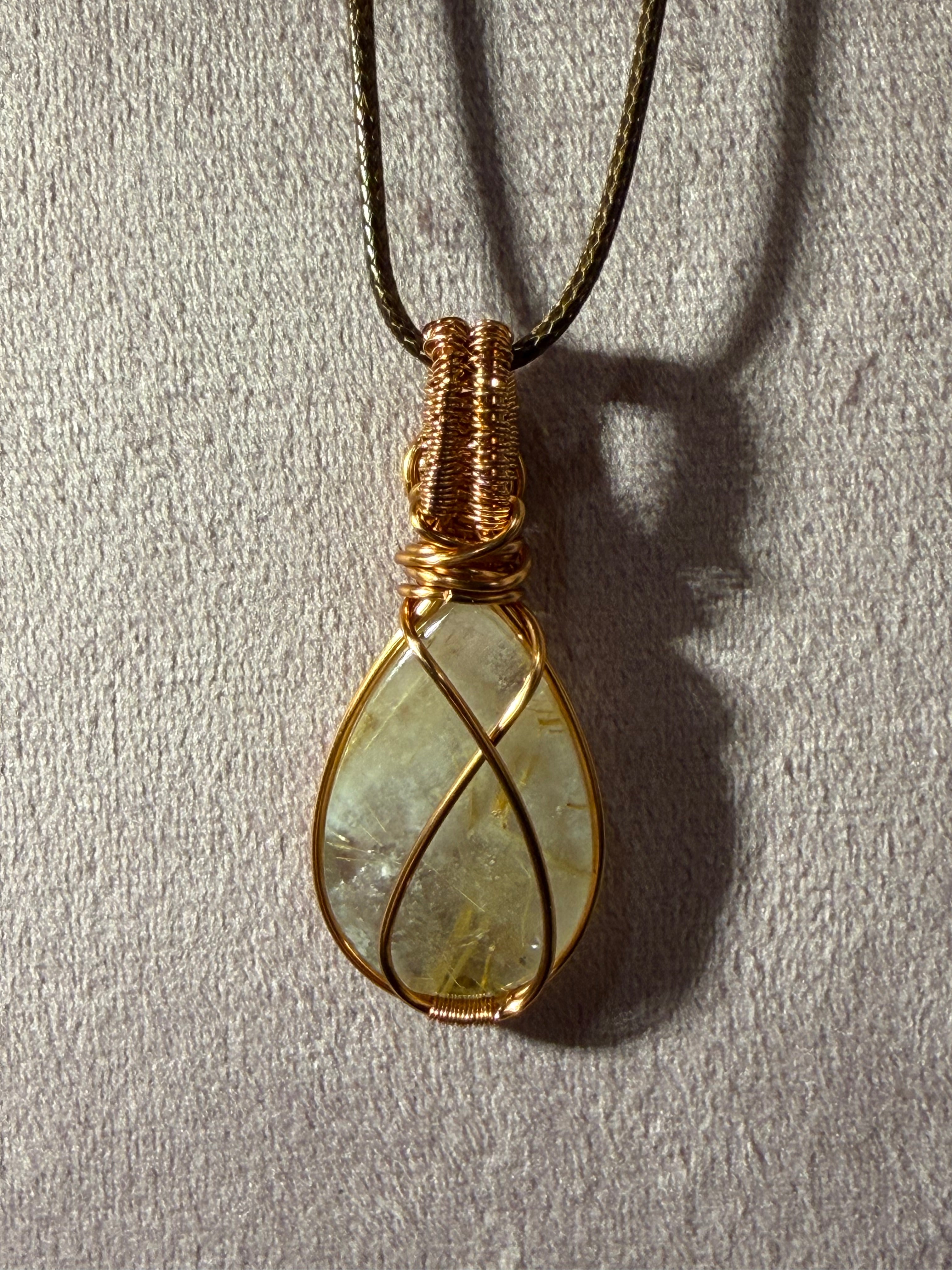 Golden Rutilated Quartz copper wire-wrapped pendant