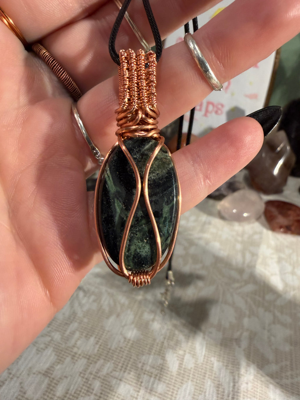 Kambaba Jasper & Tiger's eye copper wire-wrapped pendant