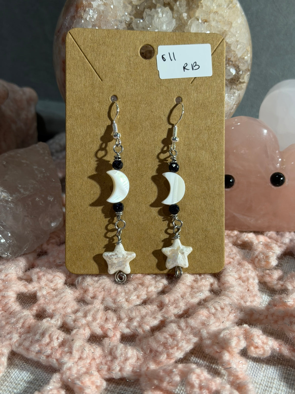 Blue Sandstone moon & star dangle earrings