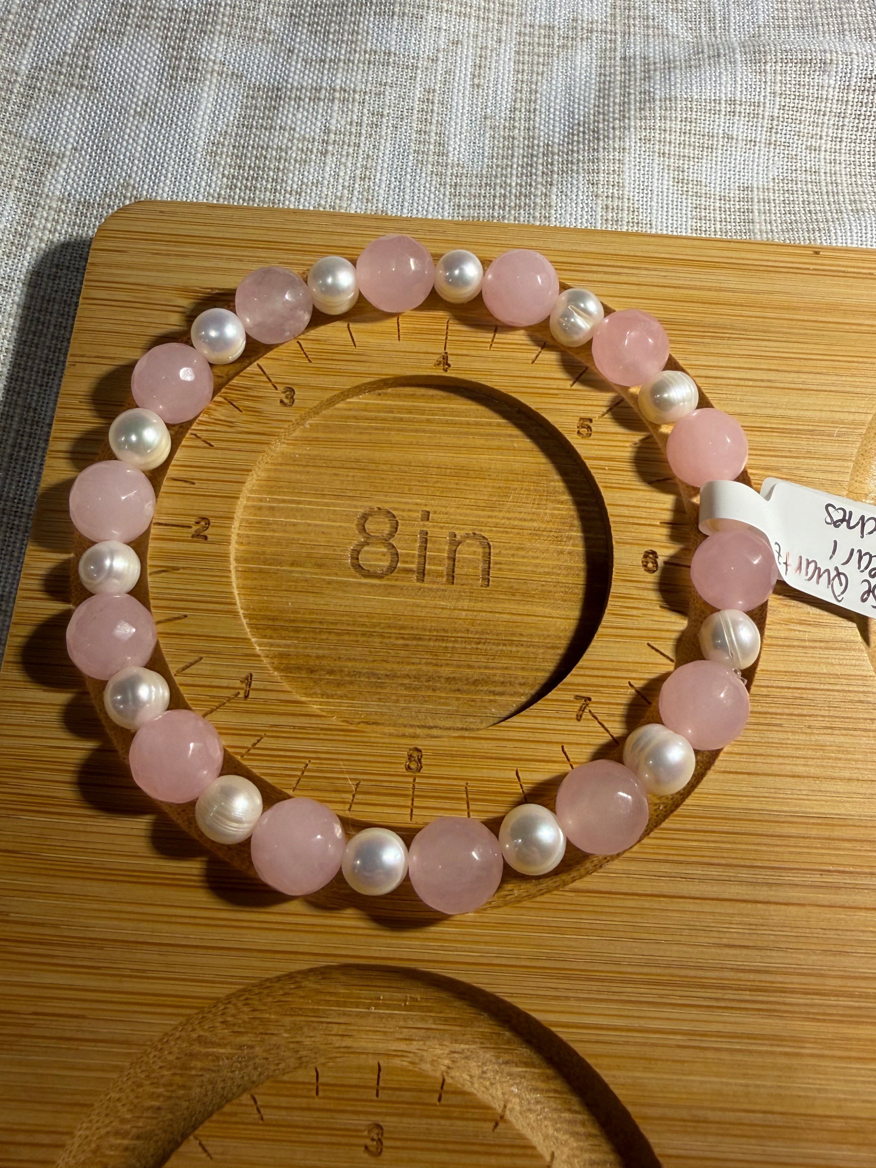 Rose Quartz and freshwater Pearl 8 inch stretchy bracelet