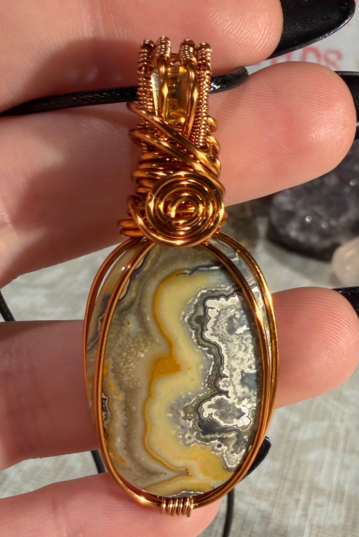 Crazy Lace Agate & Citrine copper wire-wrapped pendant