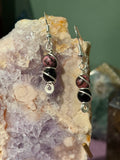 Rhodonite & Obsidian silver-tone copper wire-wrapped earrings